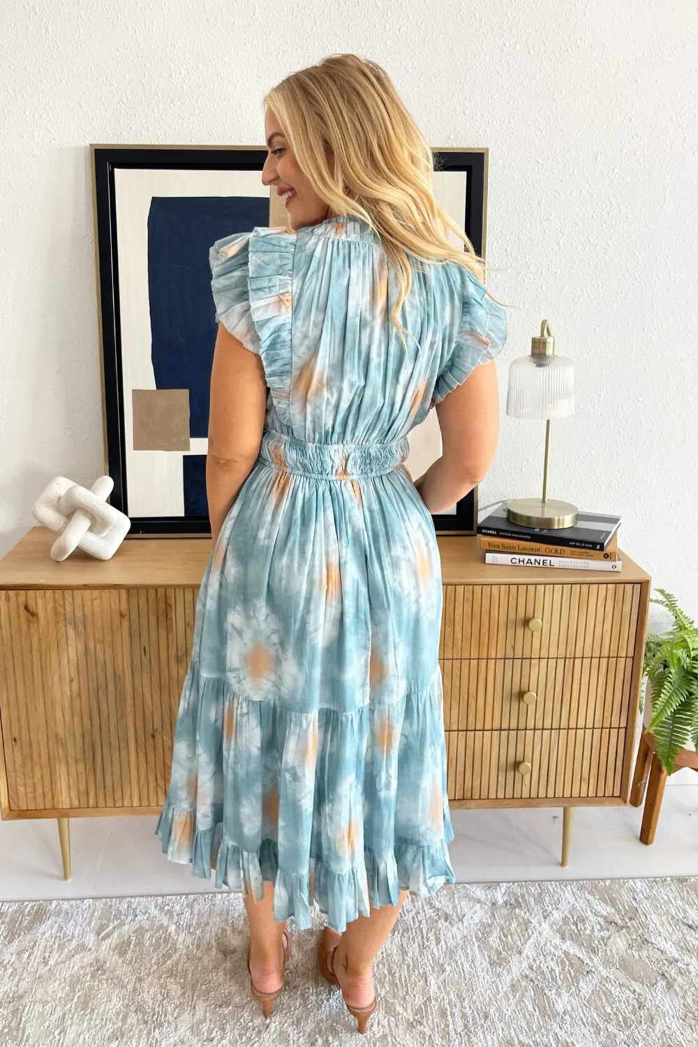 Ruffle Detail Dyed Midi Dress