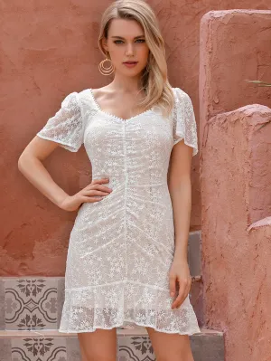 Ruffle Hem Sheer Lace Dress