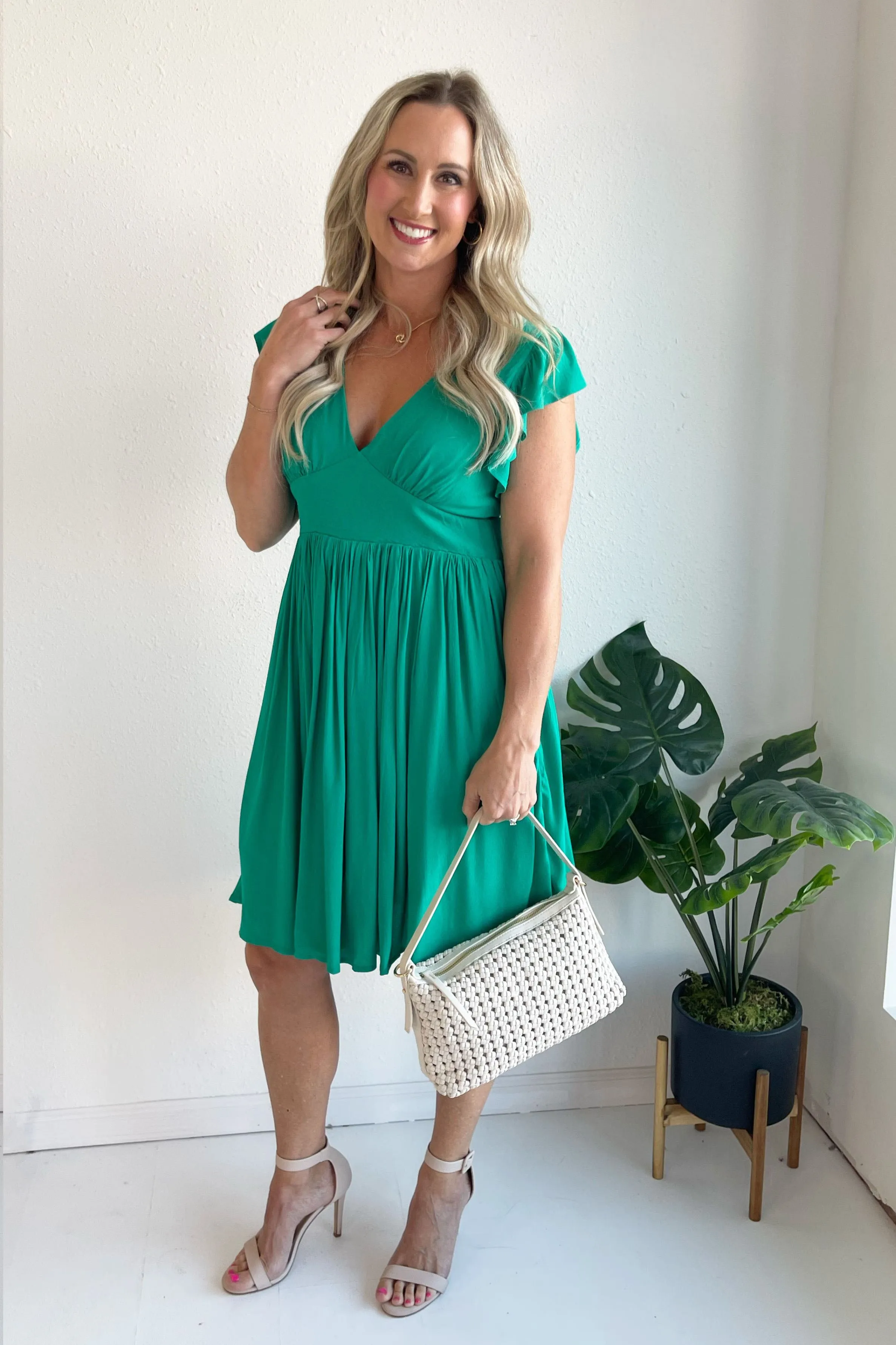 Ruffle Sleeve V Neck Mini Dress