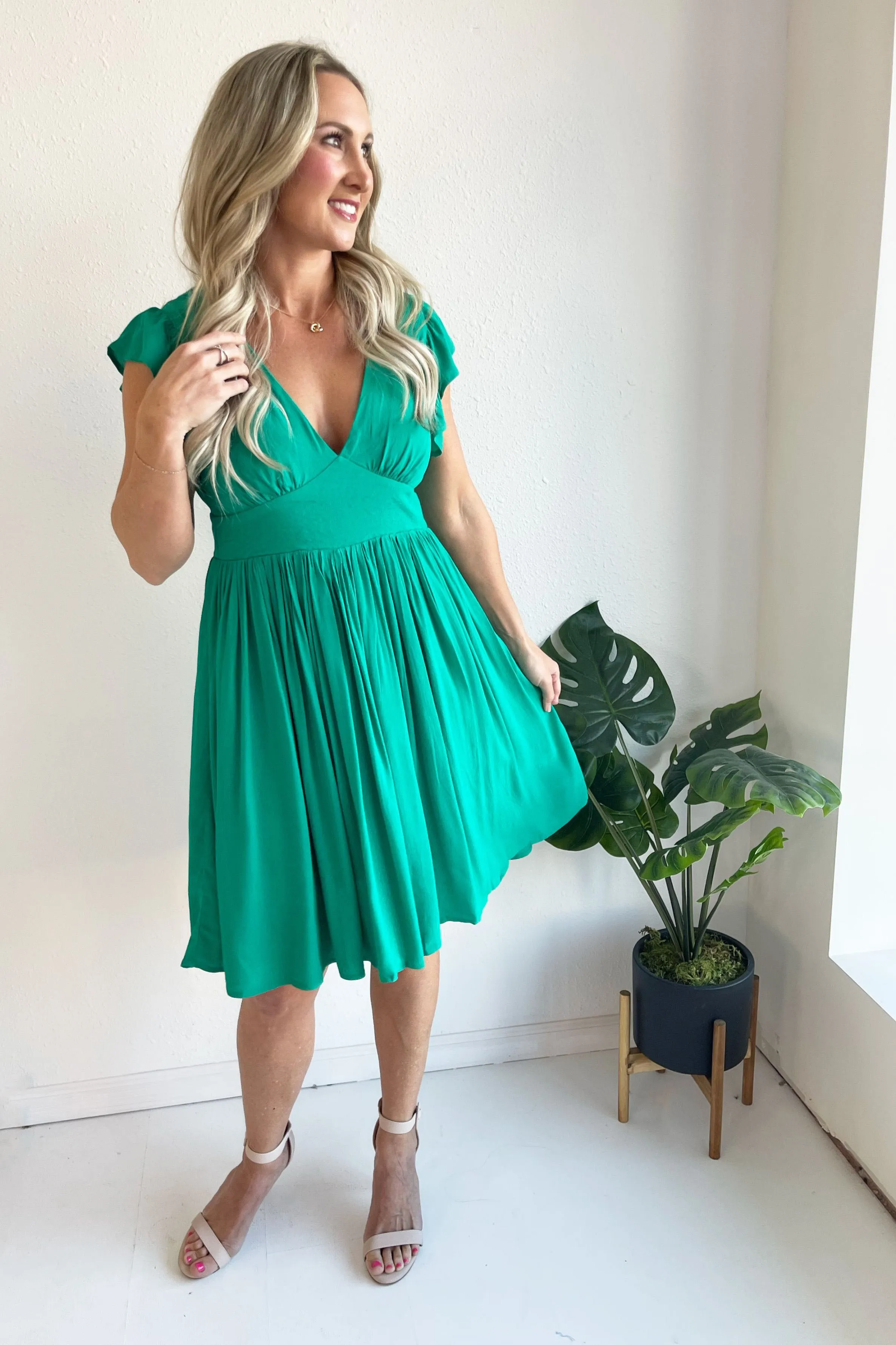 Ruffle Sleeve V Neck Mini Dress