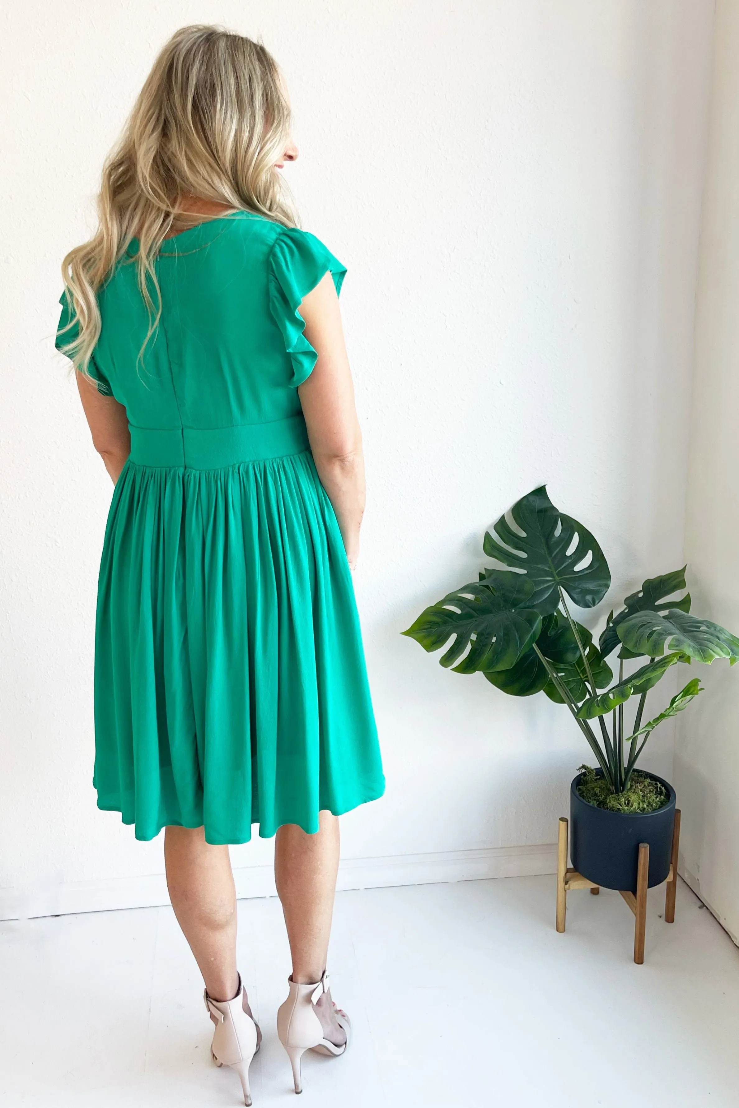 Ruffle Sleeve V Neck Mini Dress