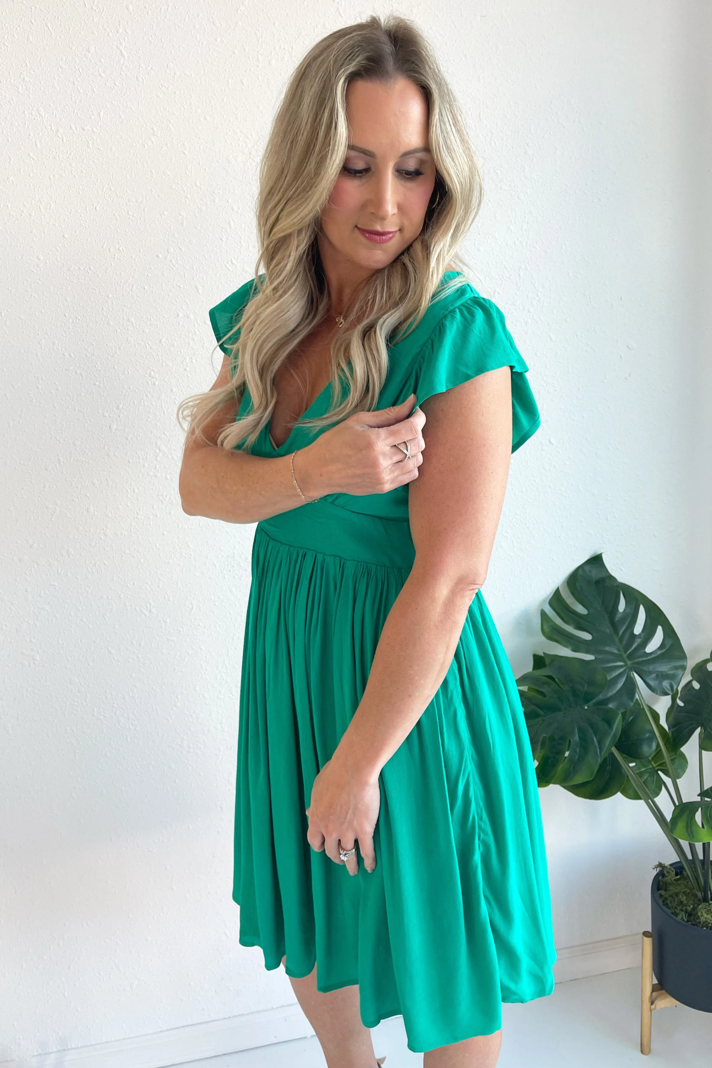 Ruffle Sleeve V Neck Mini Dress