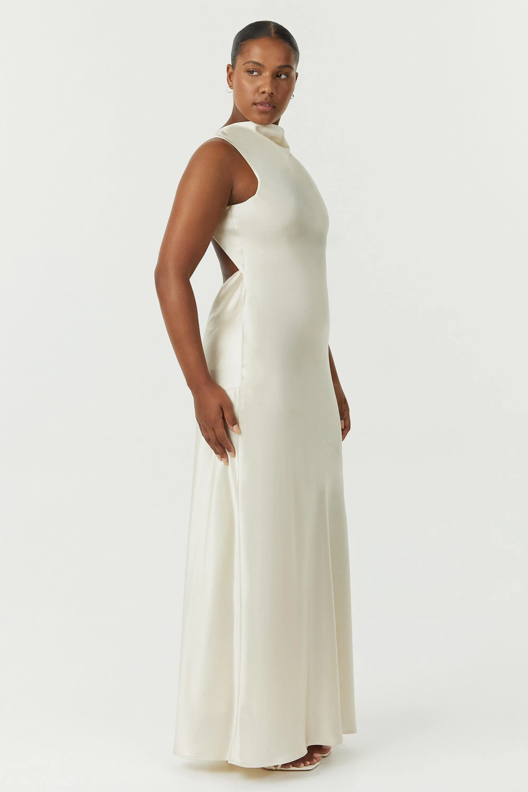 SATIN BIAS COWL BACK MAXI | BUTTERCREAM