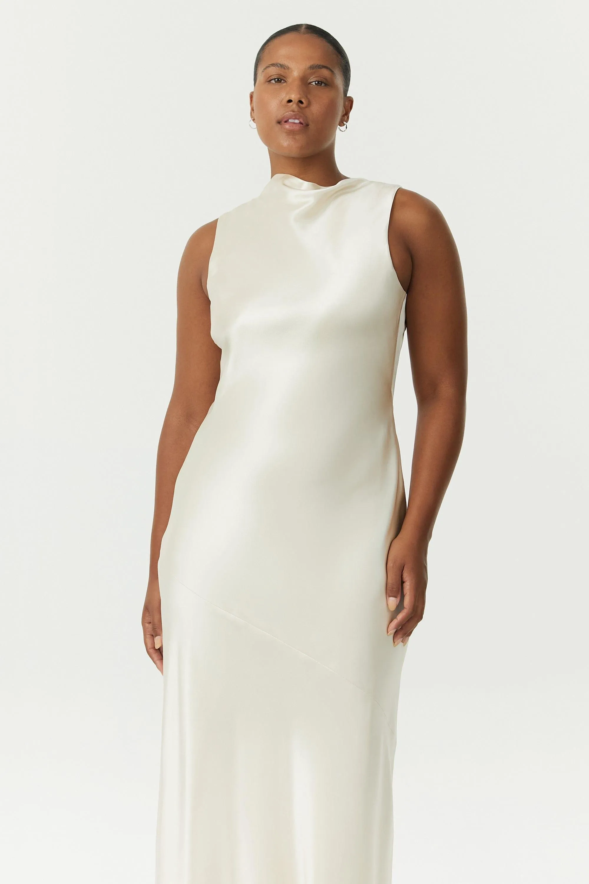 SATIN BIAS COWL BACK MAXI | BUTTERCREAM