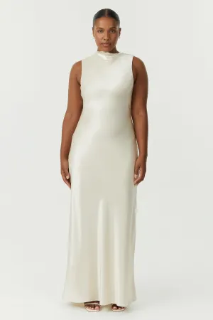 SATIN BIAS COWL BACK MAXI | BUTTERCREAM
