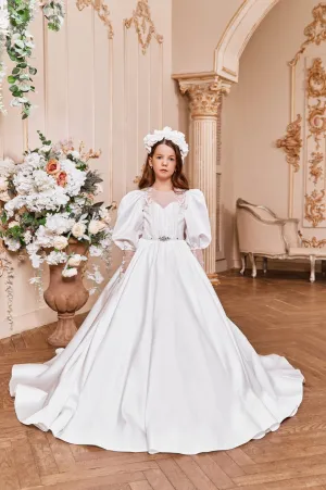 Satin Communion Dress with Bishop Sleeves