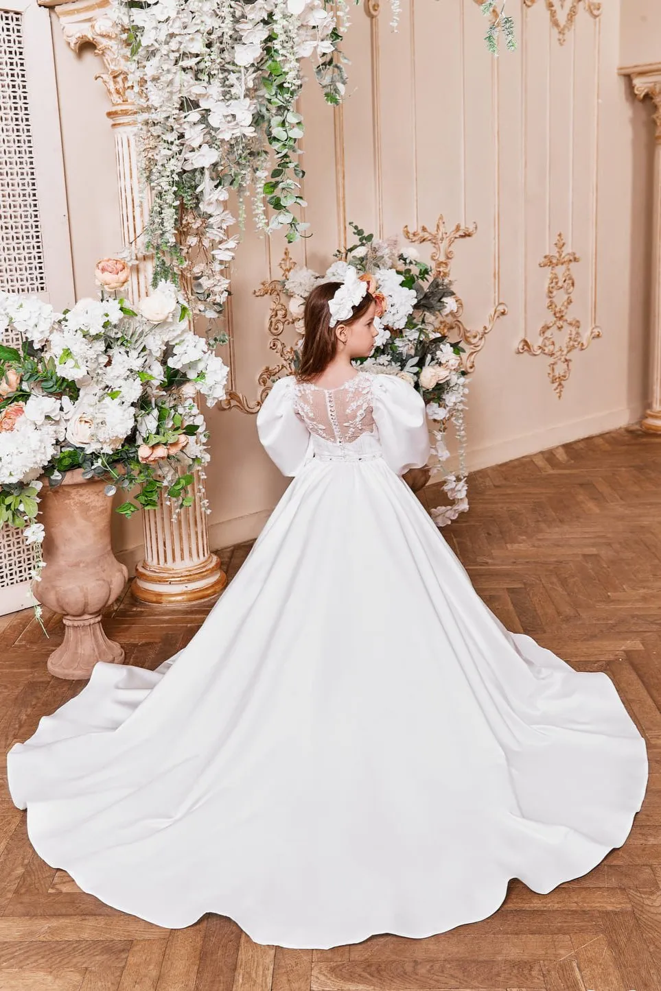 Satin Communion Dress with Bishop Sleeves