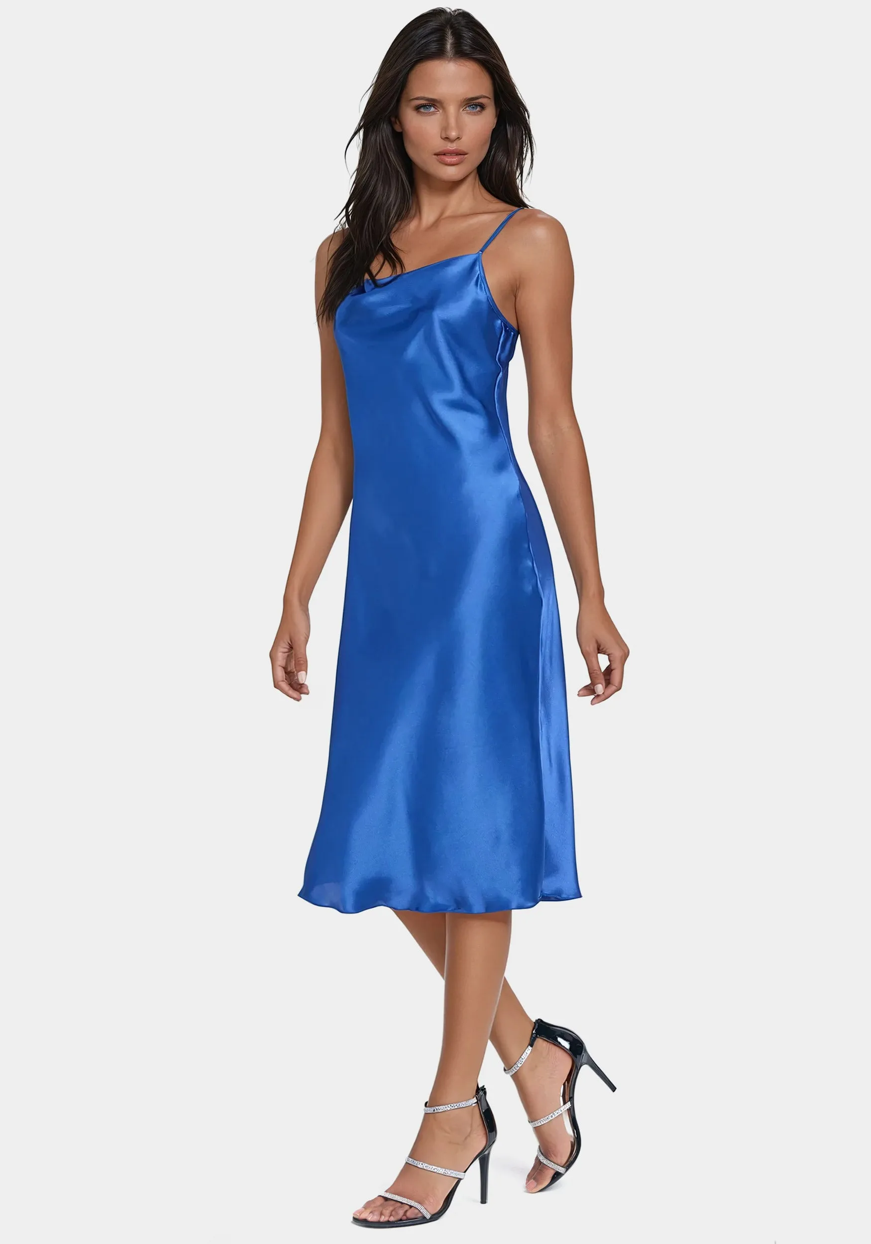 Satin Cowl Neck Slip Midi Dress