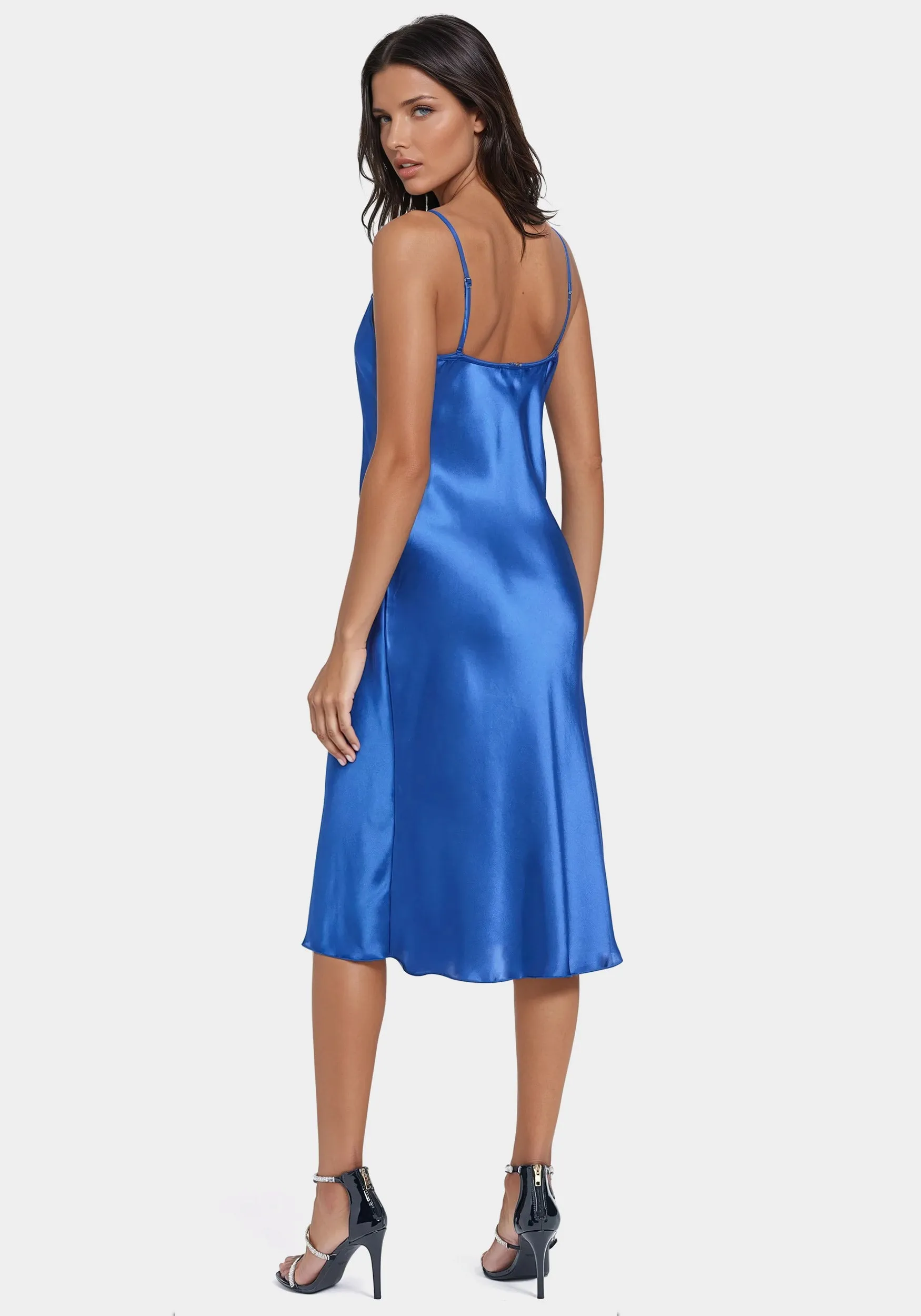 Satin Cowl Neck Slip Midi Dress