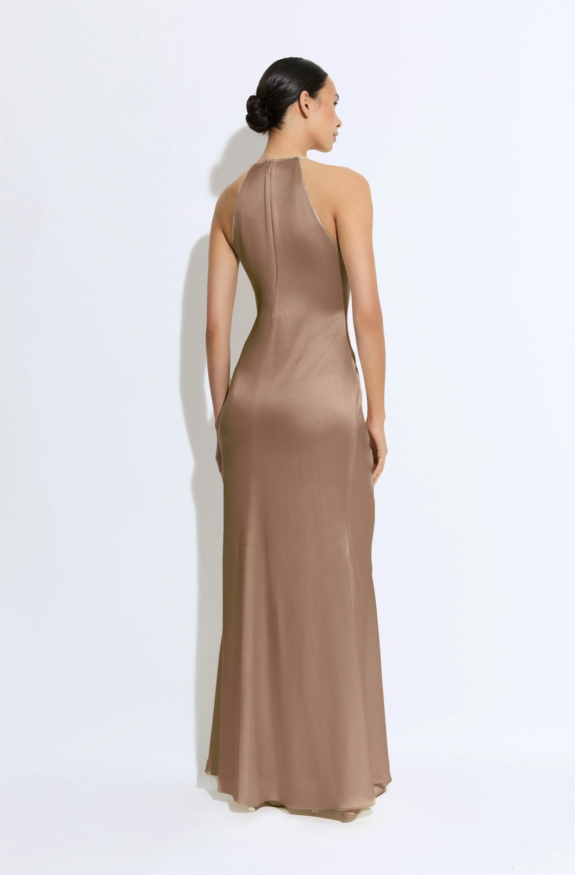 Satin Cowl Neck Tab Gown