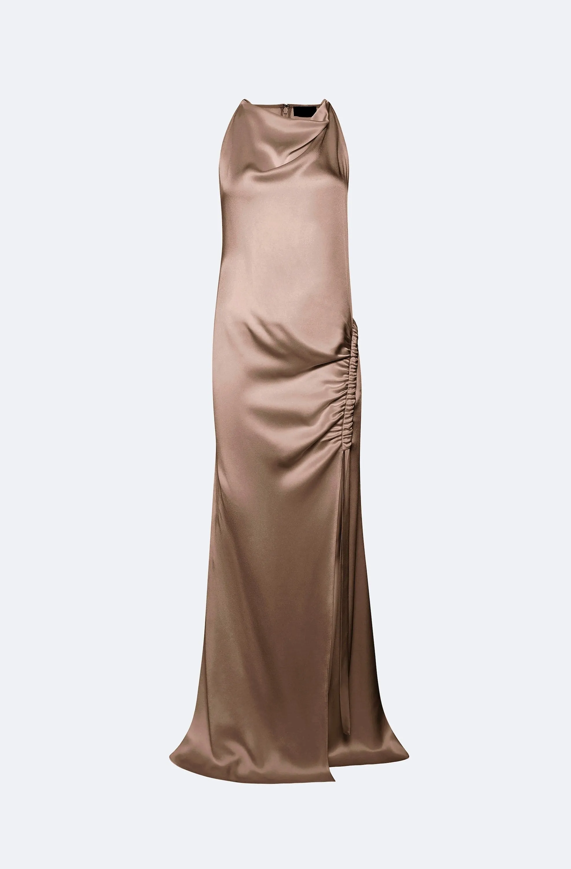 Satin Cowl Neck Tab Gown