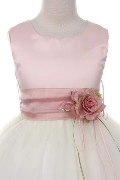 Satin Flower Petal Dress - Rose Top/Ivory Skirt