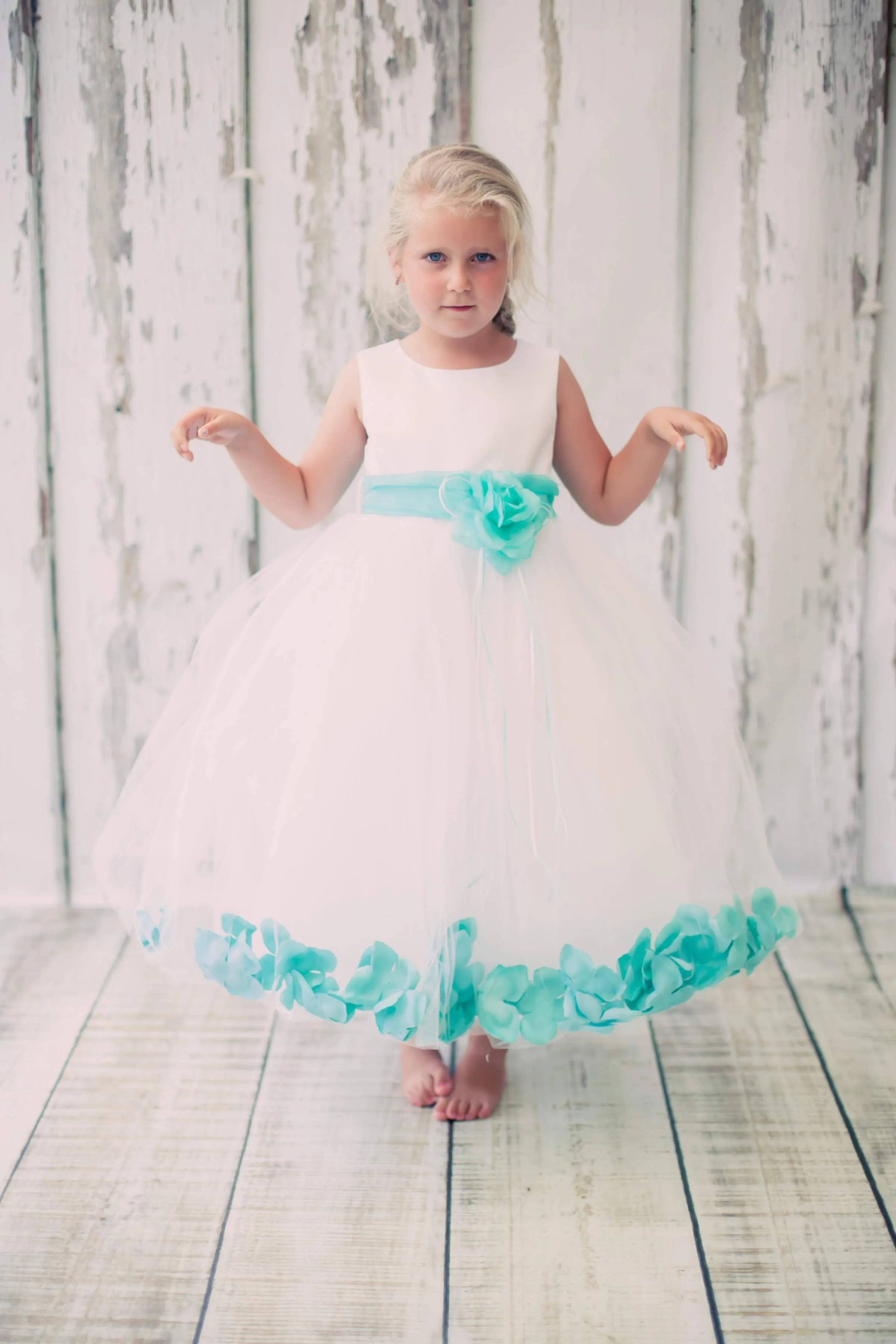 Satin Flower Petal Dress - Rose Top/Ivory Skirt