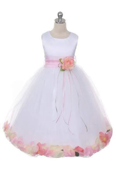 Satin Flower Petal Dress - Rose Top/Ivory Skirt
