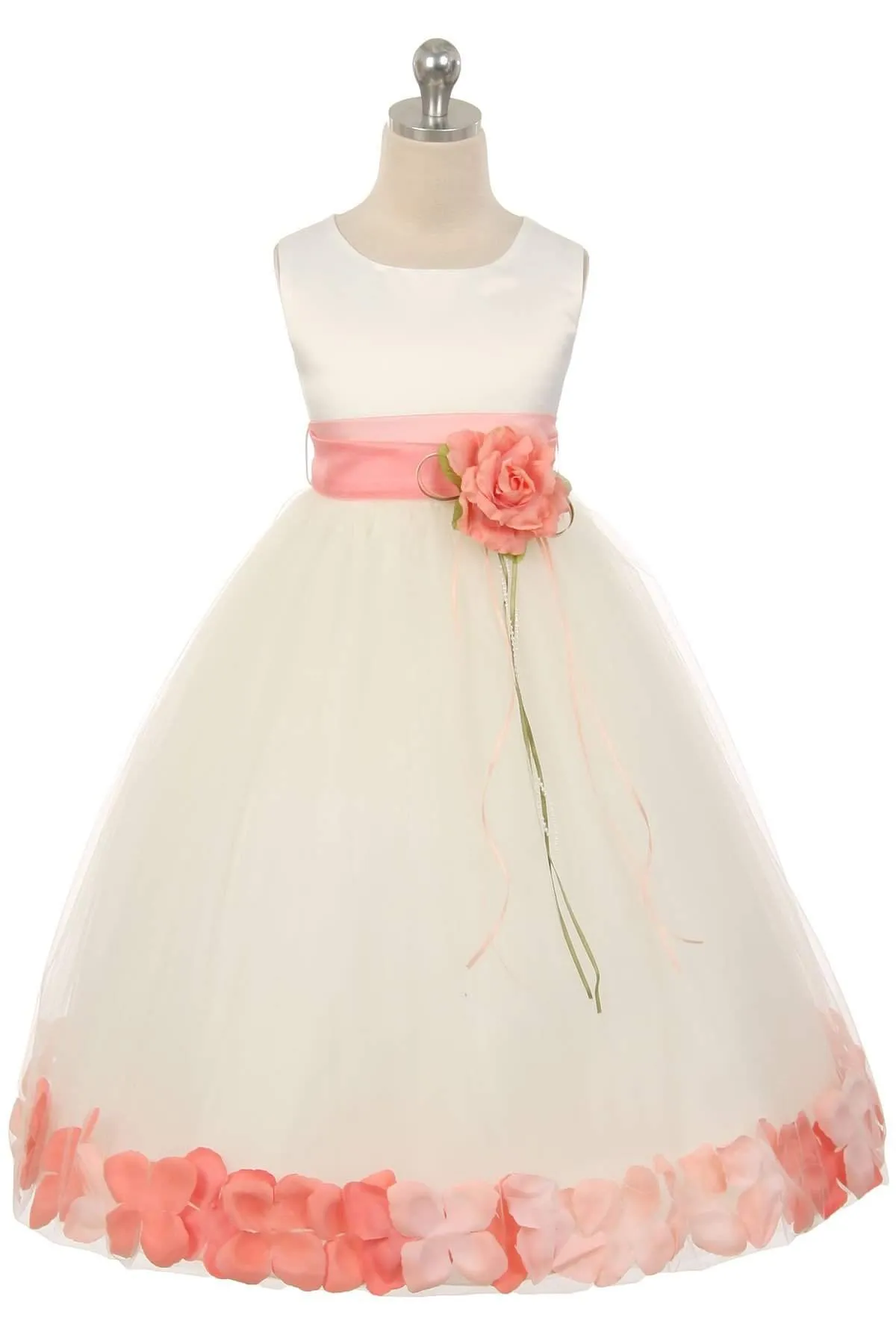 Satin Flower Petal Dress - Rose Top/Ivory Skirt