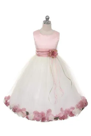 Satin Flower Petal Dress - Rose Top/Ivory Skirt
