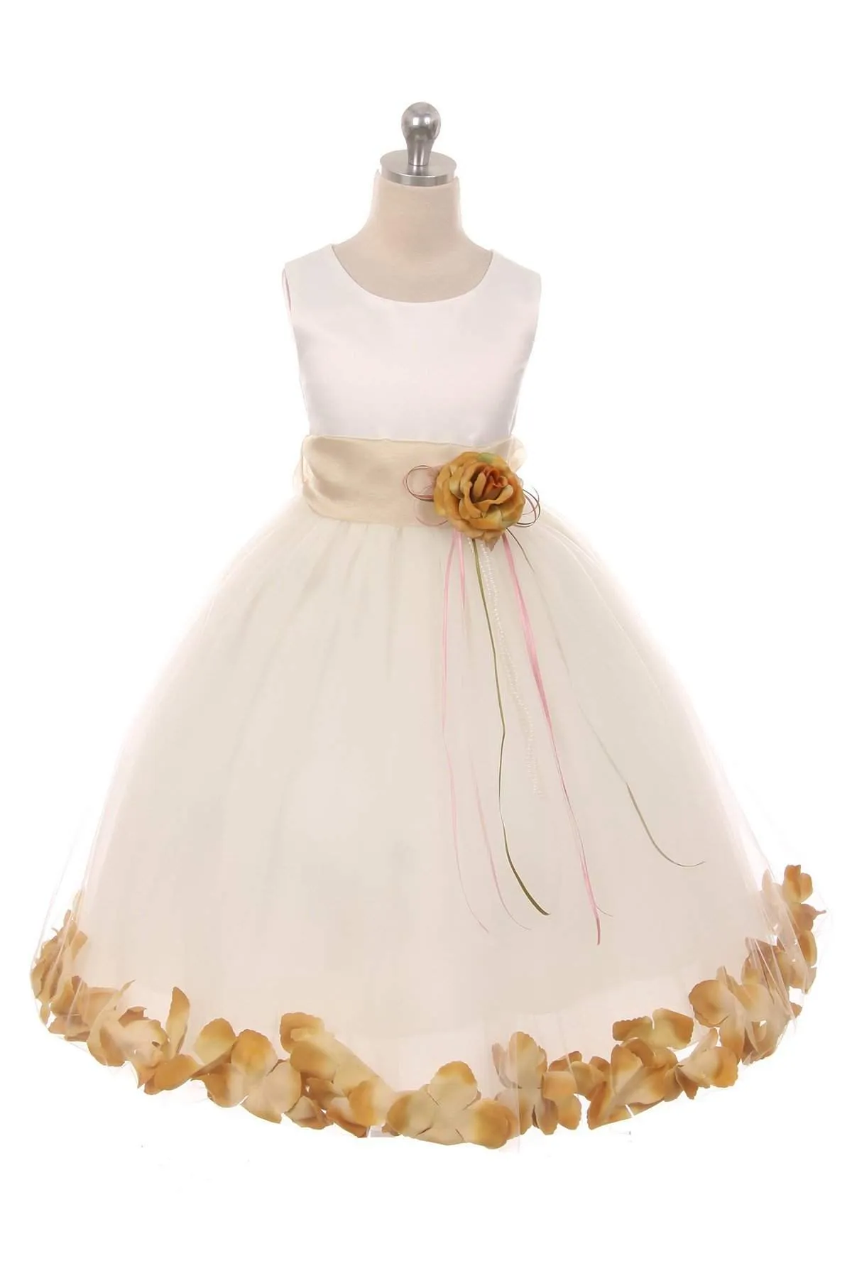 Satin Flower Petal Dress - Rose Top/Ivory Skirt