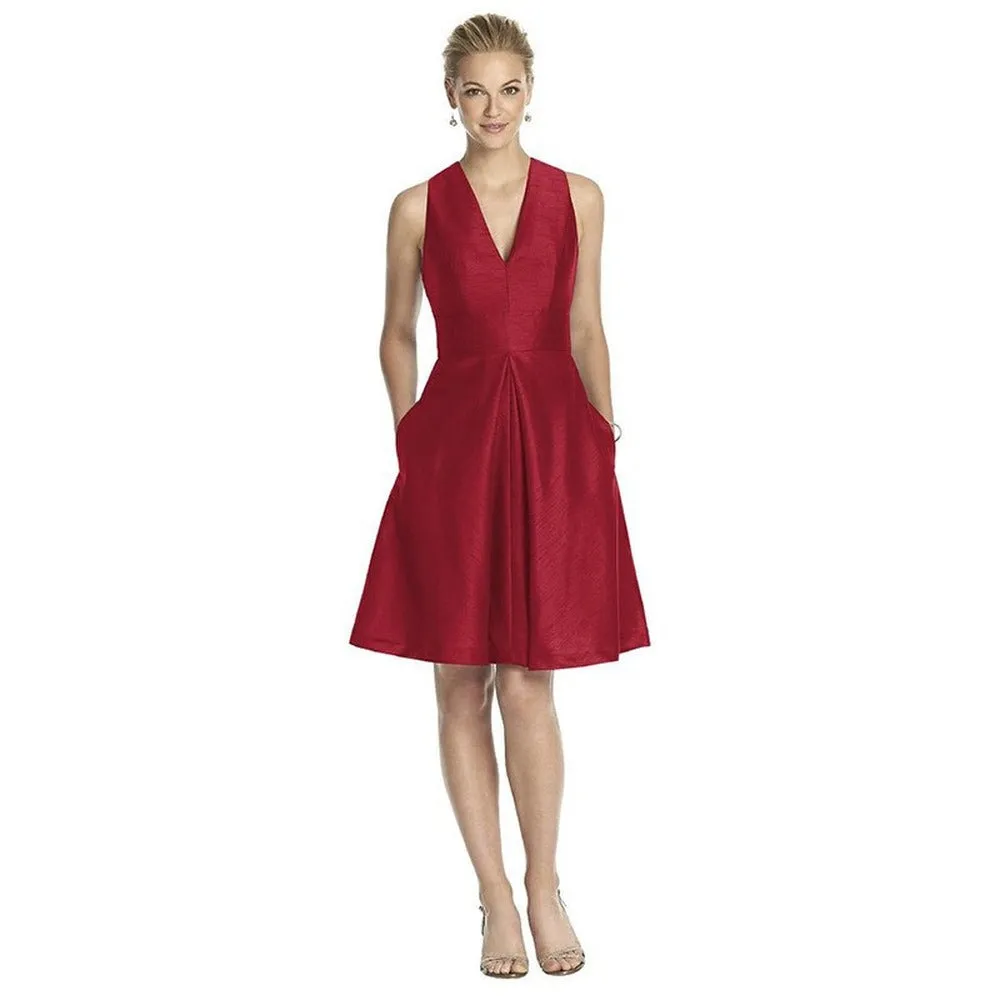 Satin Homecoming Dress Sleeves V Neck Wedding Guest Dress Event Dress Short