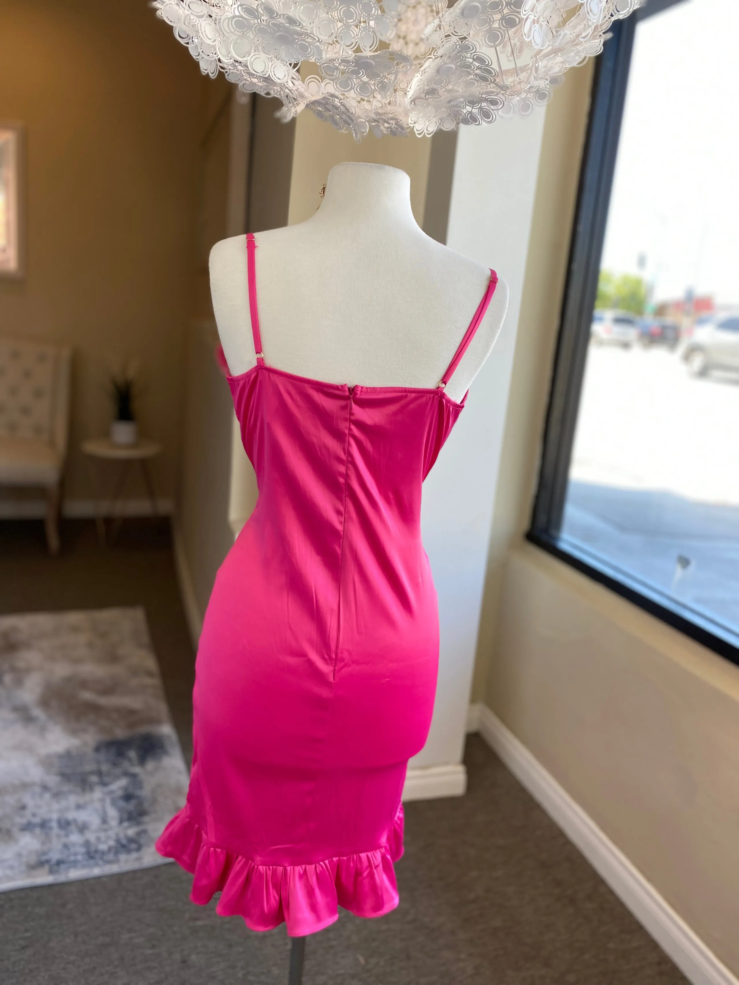 Satin Ruffle Button Dress