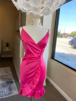 Satin Ruffle Button Dress