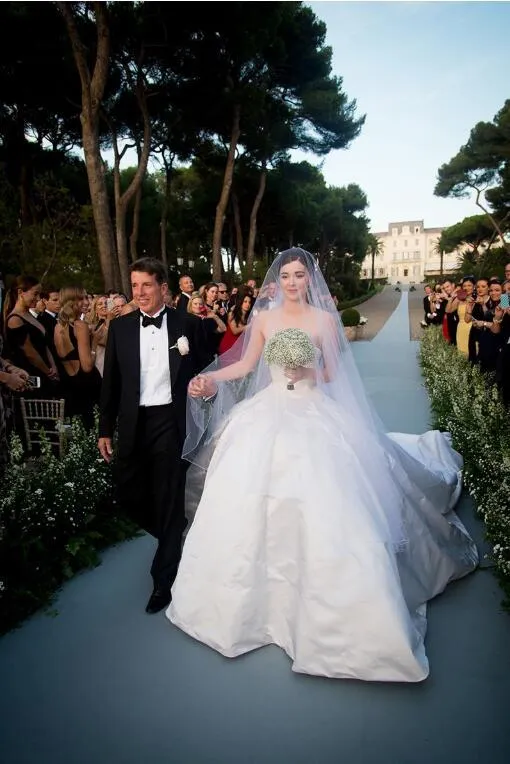 Satin Strapless Spring Wedding Dress with Long Train