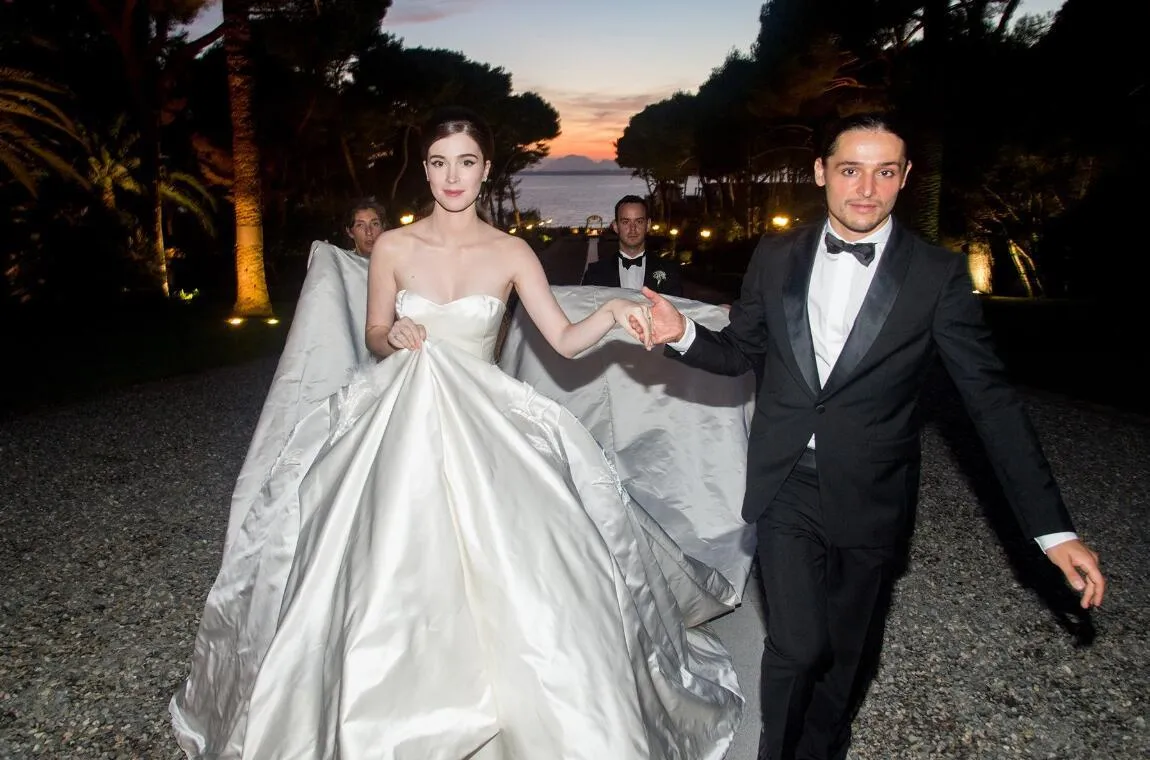 Satin Strapless Spring Wedding Dress with Long Train