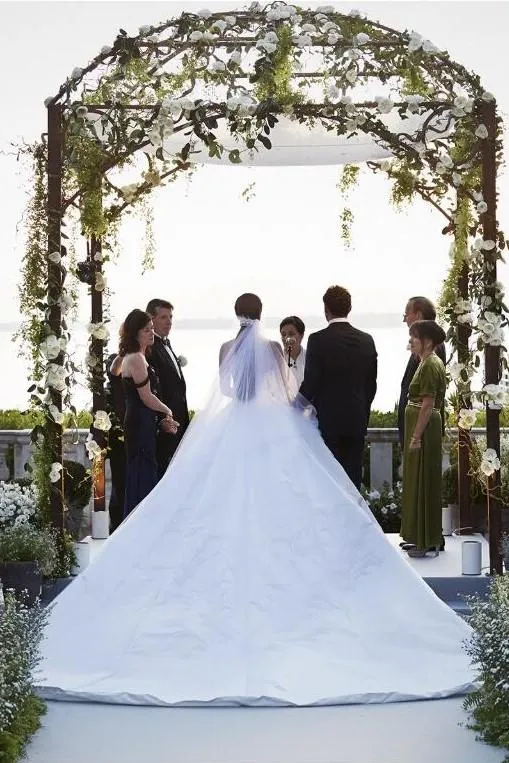Satin Strapless Spring Wedding Dress with Long Train