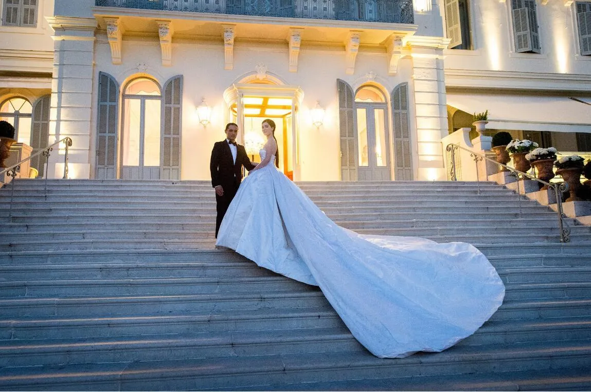 Satin Strapless Spring Wedding Dress with Long Train