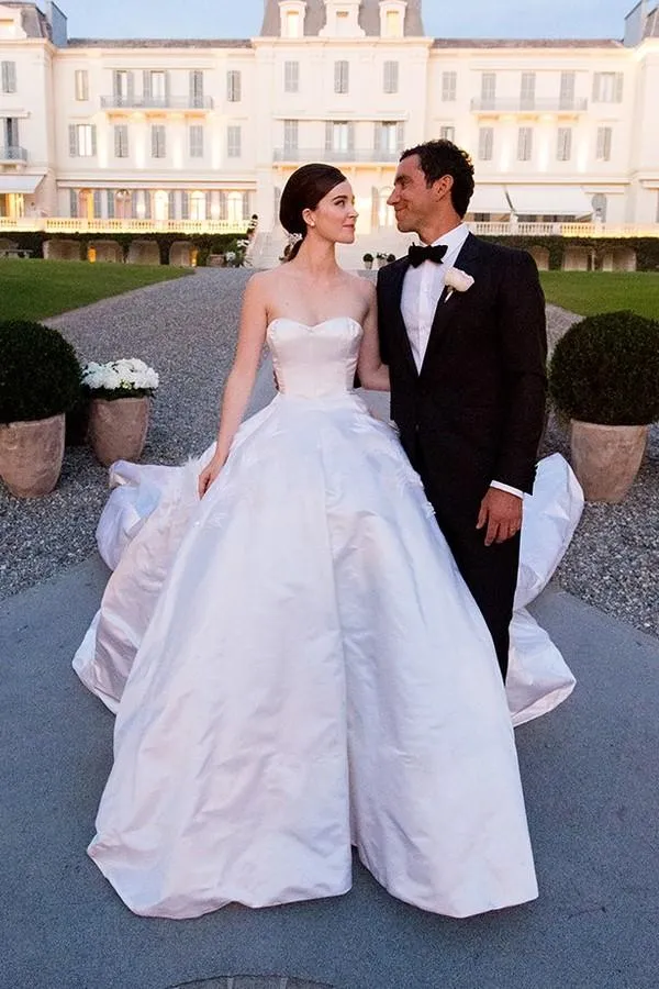 Satin Strapless Spring Wedding Dress with Long Train