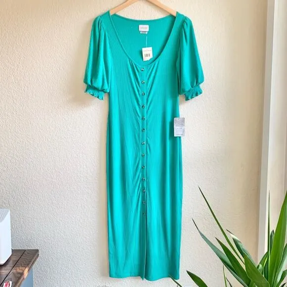 Saylor Teal Malavika Puff Sleeve Dress Size Small