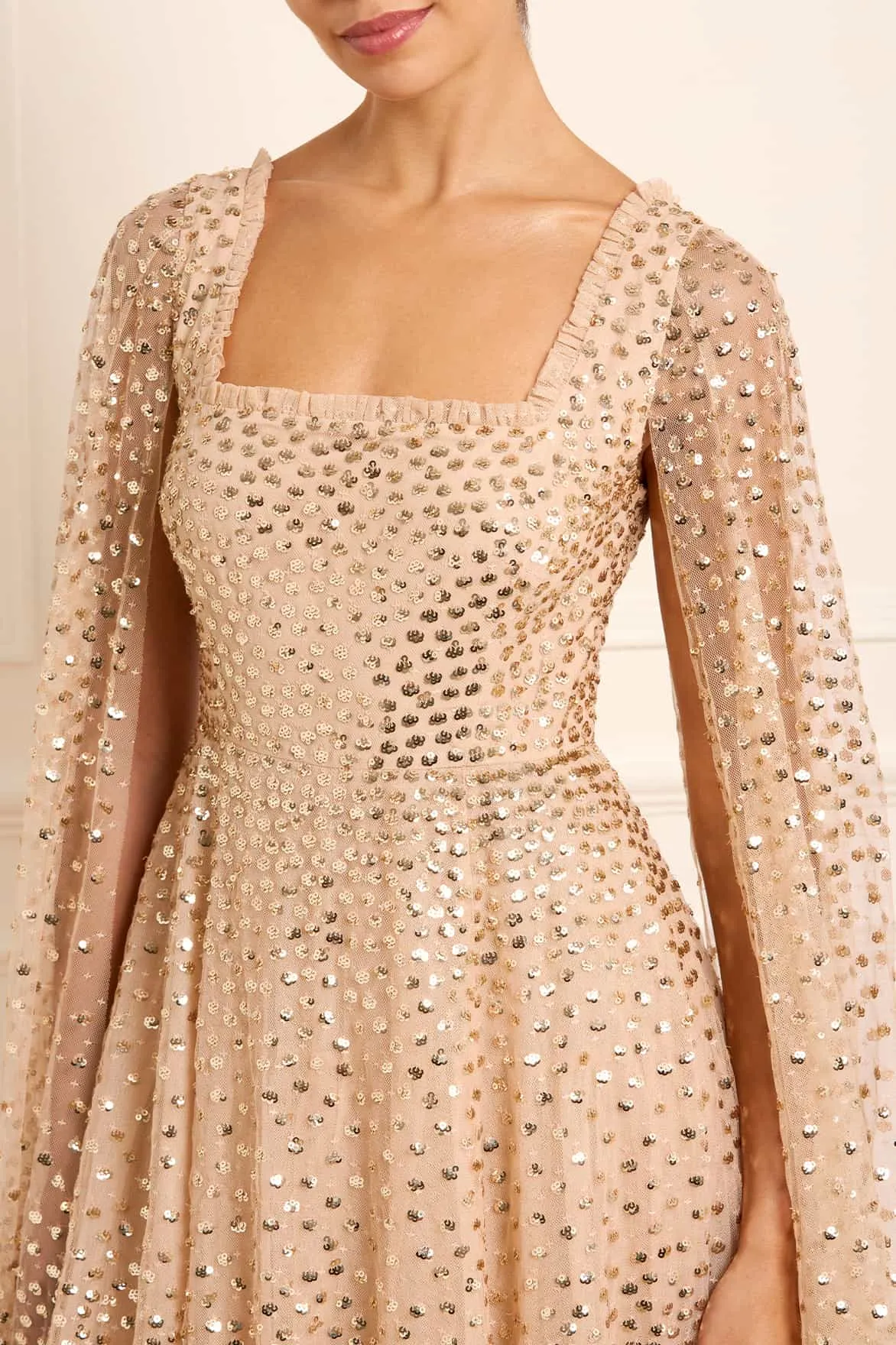 Scatter Dot Cape Sleeve Ankle Gown