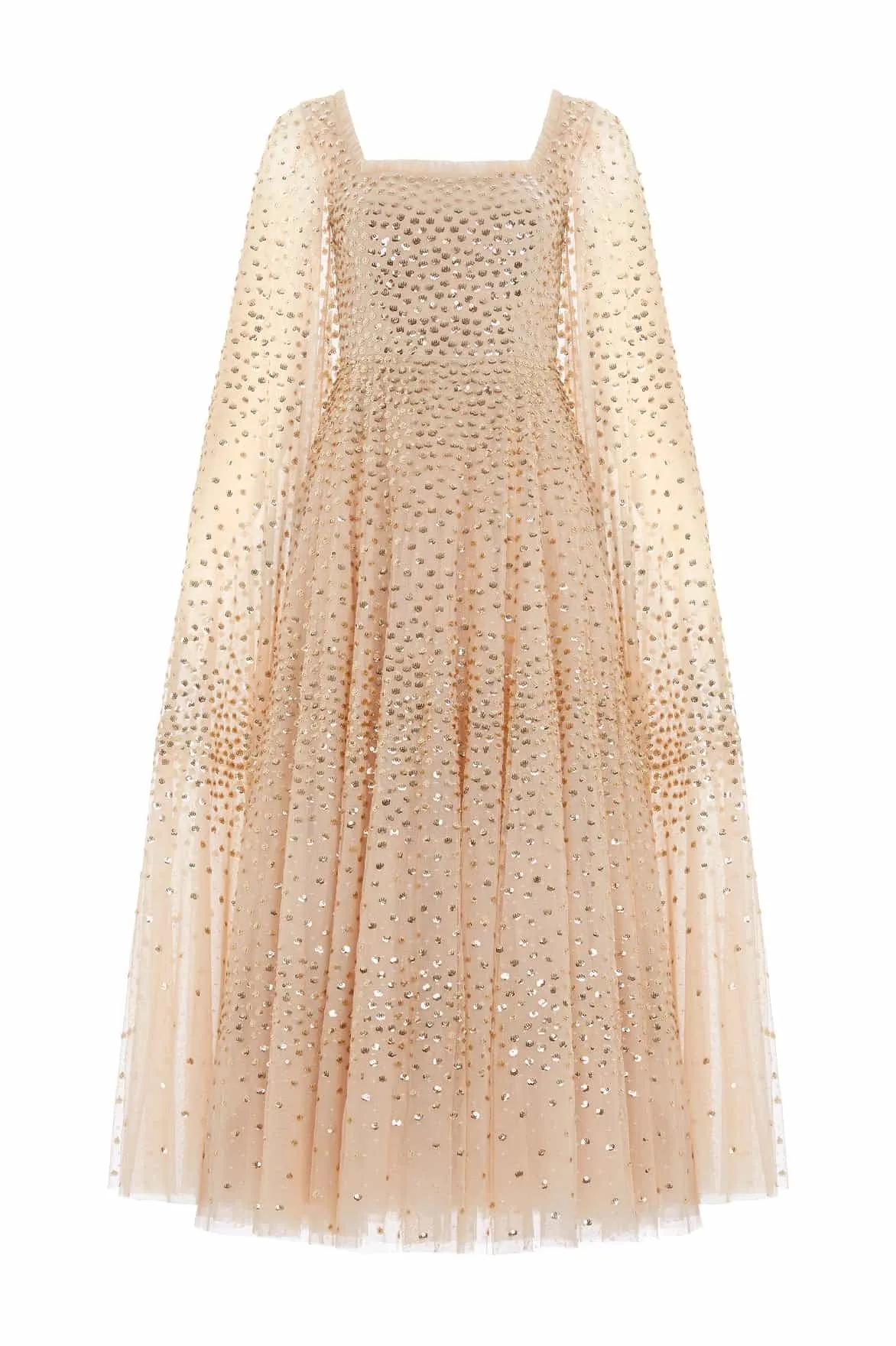 Scatter Dot Cape Sleeve Ankle Gown