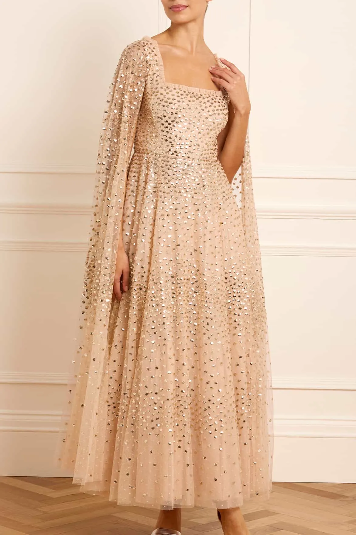 Scatter Dot Cape Sleeve Ankle Gown