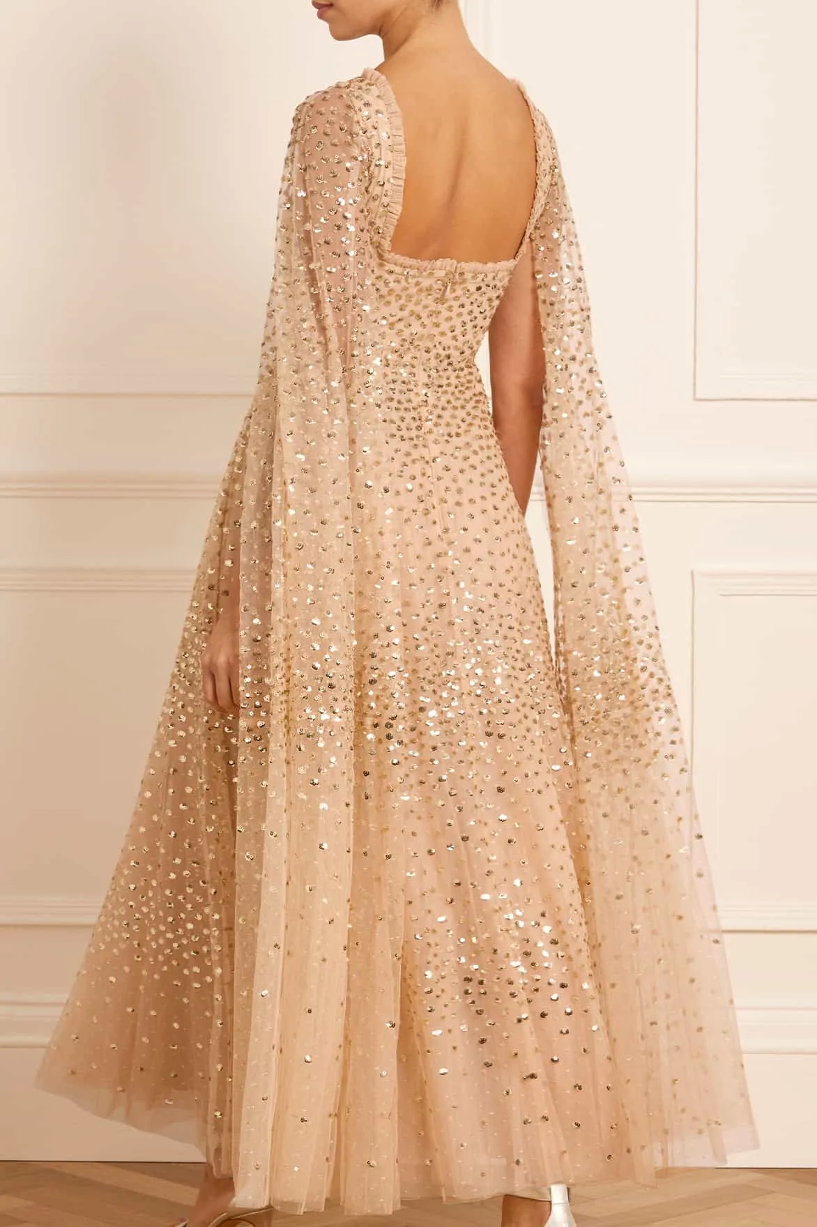 Scatter Dot Cape Sleeve Ankle Gown