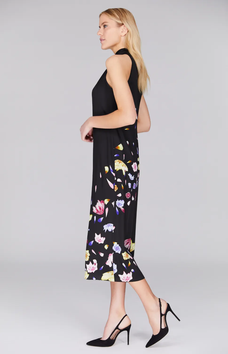 Scattered Blossom High Neck Gathered Dress