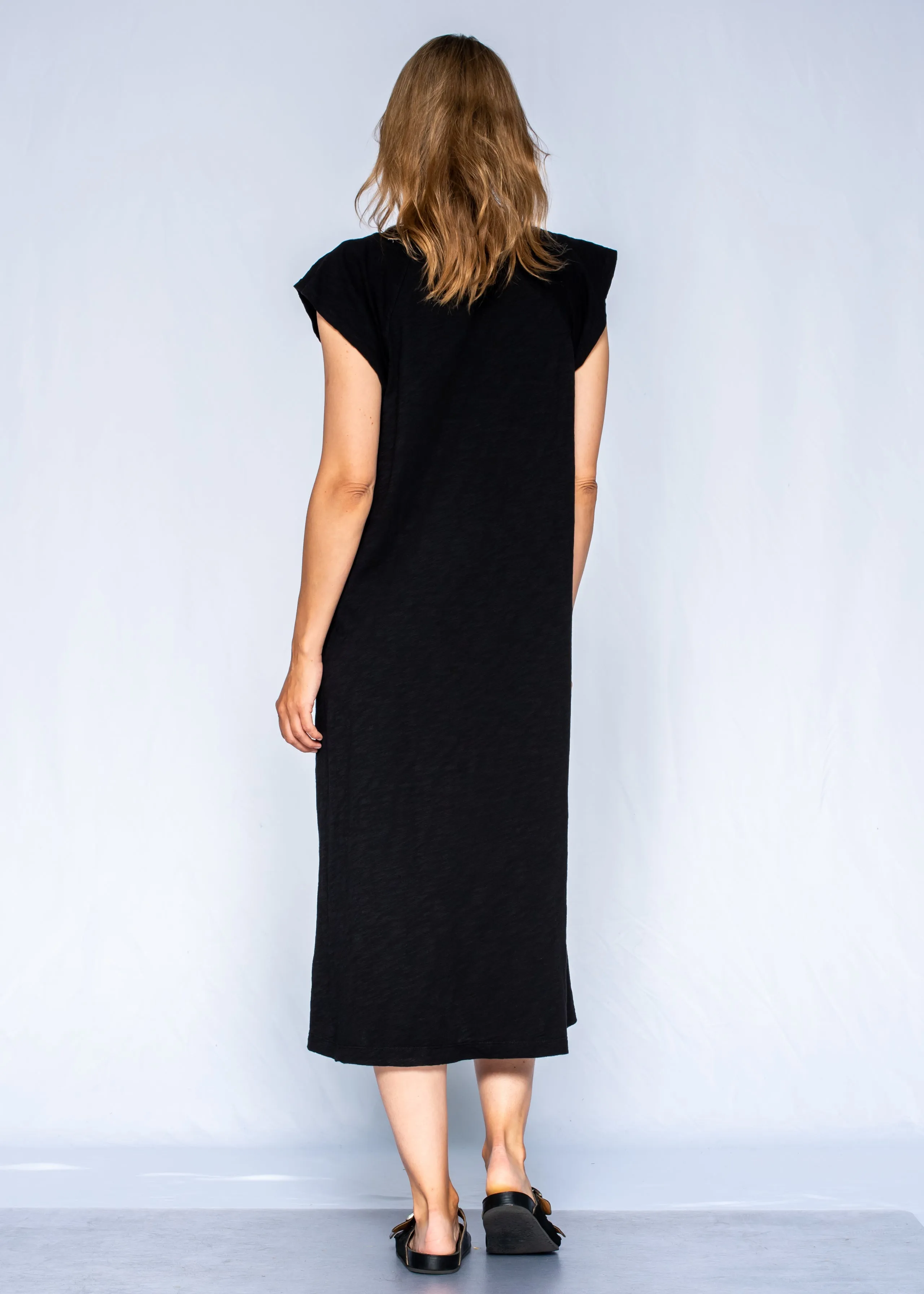 Scoop Neck Flutter Sleeve Trapeze Mid-Calf Dress