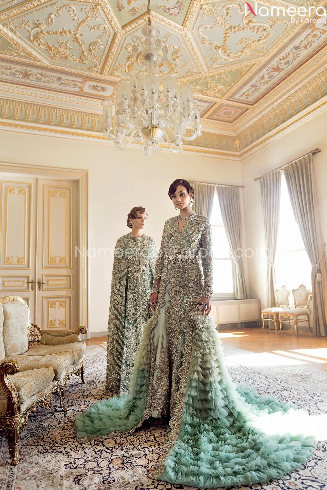 Sea Green Bridal Lehenga Designer Wedding Dress #BN796