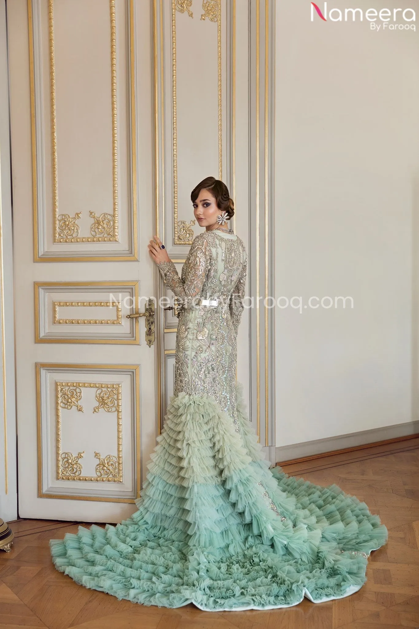 Sea Green Bridal Lehenga Designer Wedding Dress #BN796