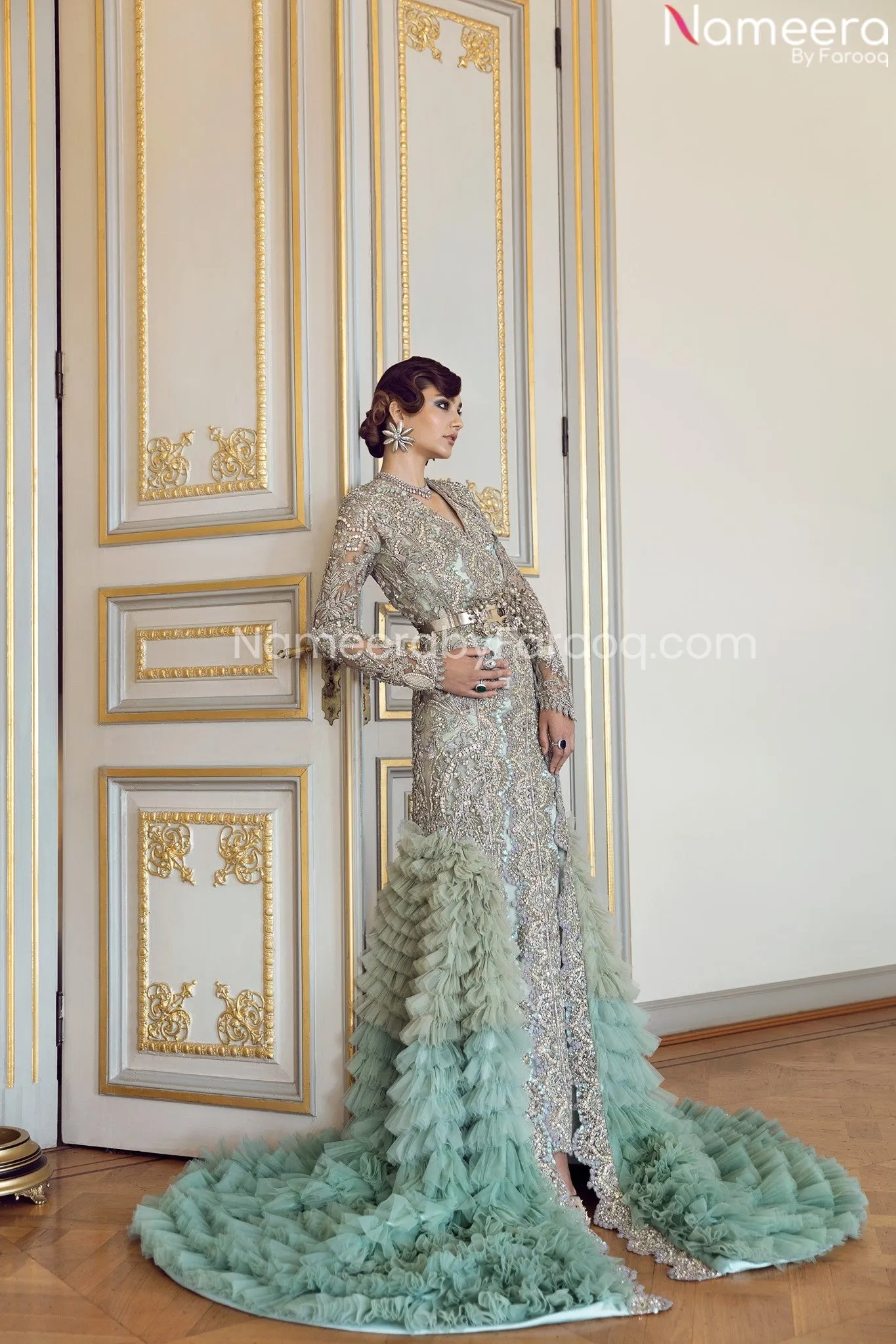 Sea Green Bridal Lehenga Designer Wedding Dress #BN796