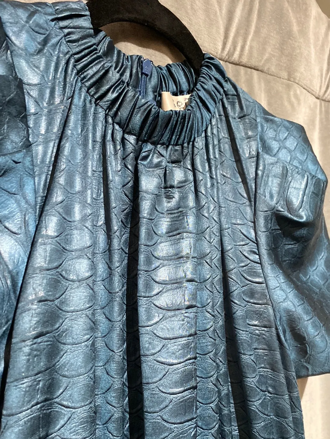 SEA New York Short Sleeve Metallic Slate Blue Snake Print Dress