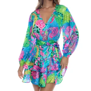 SEAGLASS FANTASY - Long Sleeve Tiereel Ruffle Mini Dress