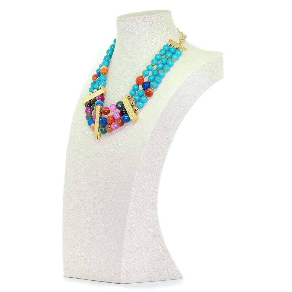 Seduction: Turquoise   Multicolor Gemstones: Multilayer Agate Necklace