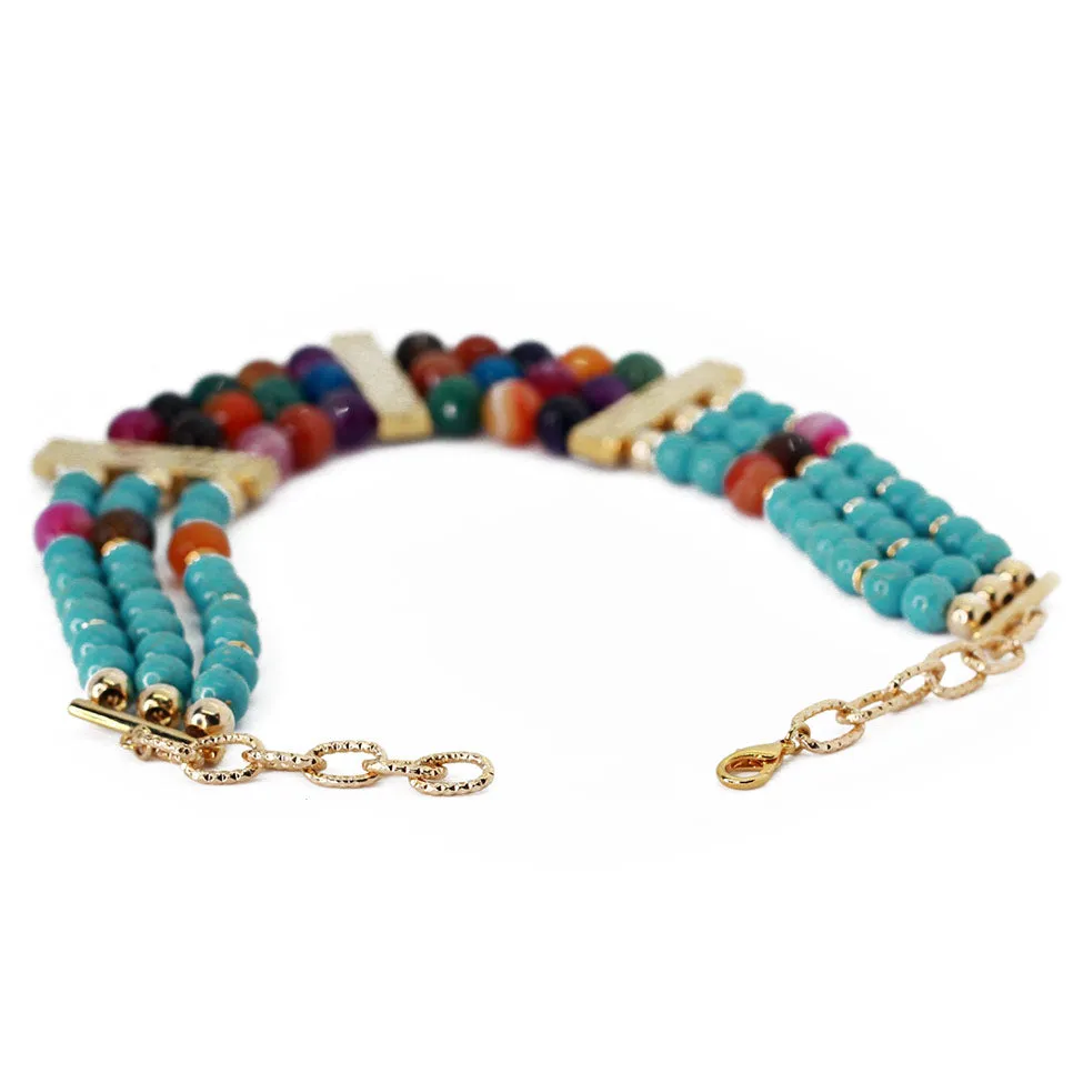 Seduction: Turquoise   Multicolor Gemstones: Multilayer Agate Necklace