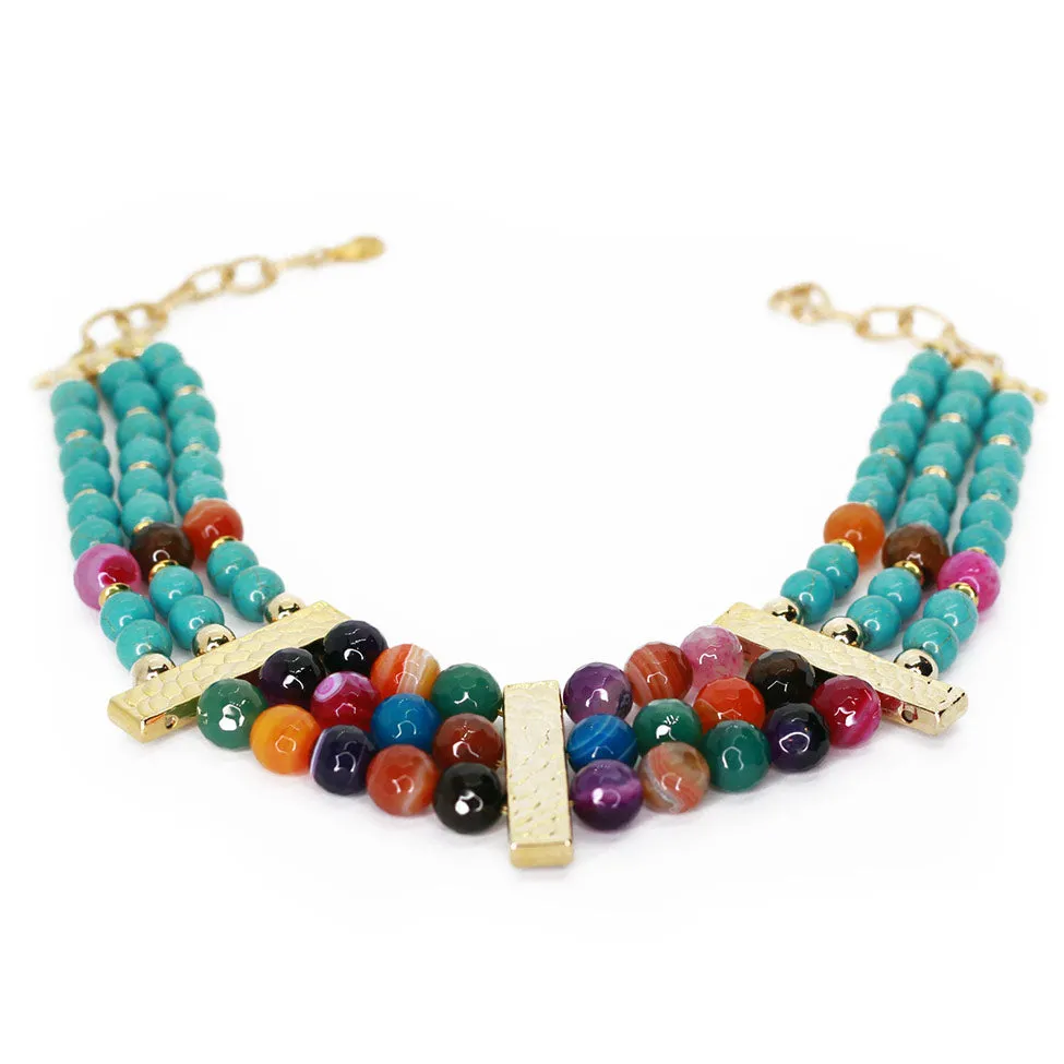 Seduction: Turquoise   Multicolor Gemstones: Multilayer Agate Necklace