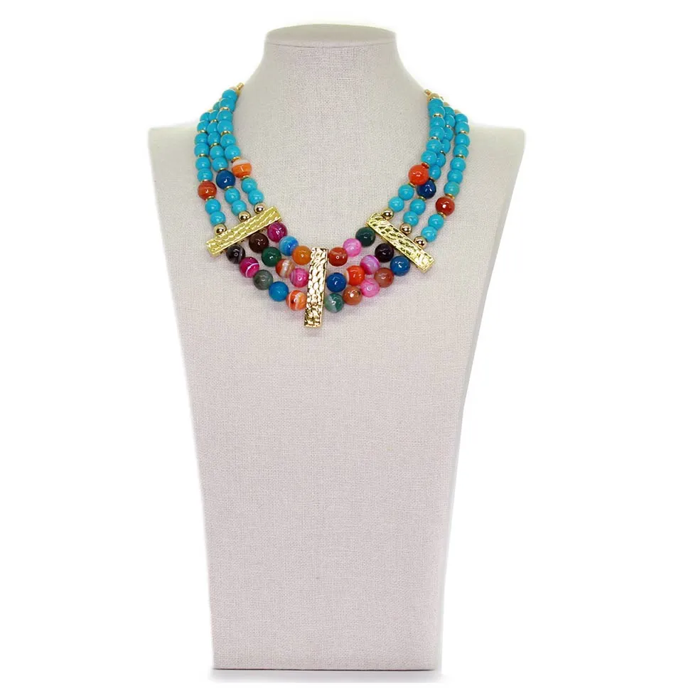 Seduction: Turquoise   Multicolor Gemstones: Multilayer Agate Necklace