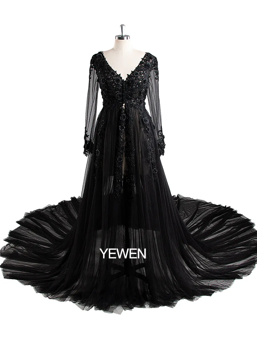 Sexy V Neck Lace Long Sleeve Maternity Dress Wedding Dress