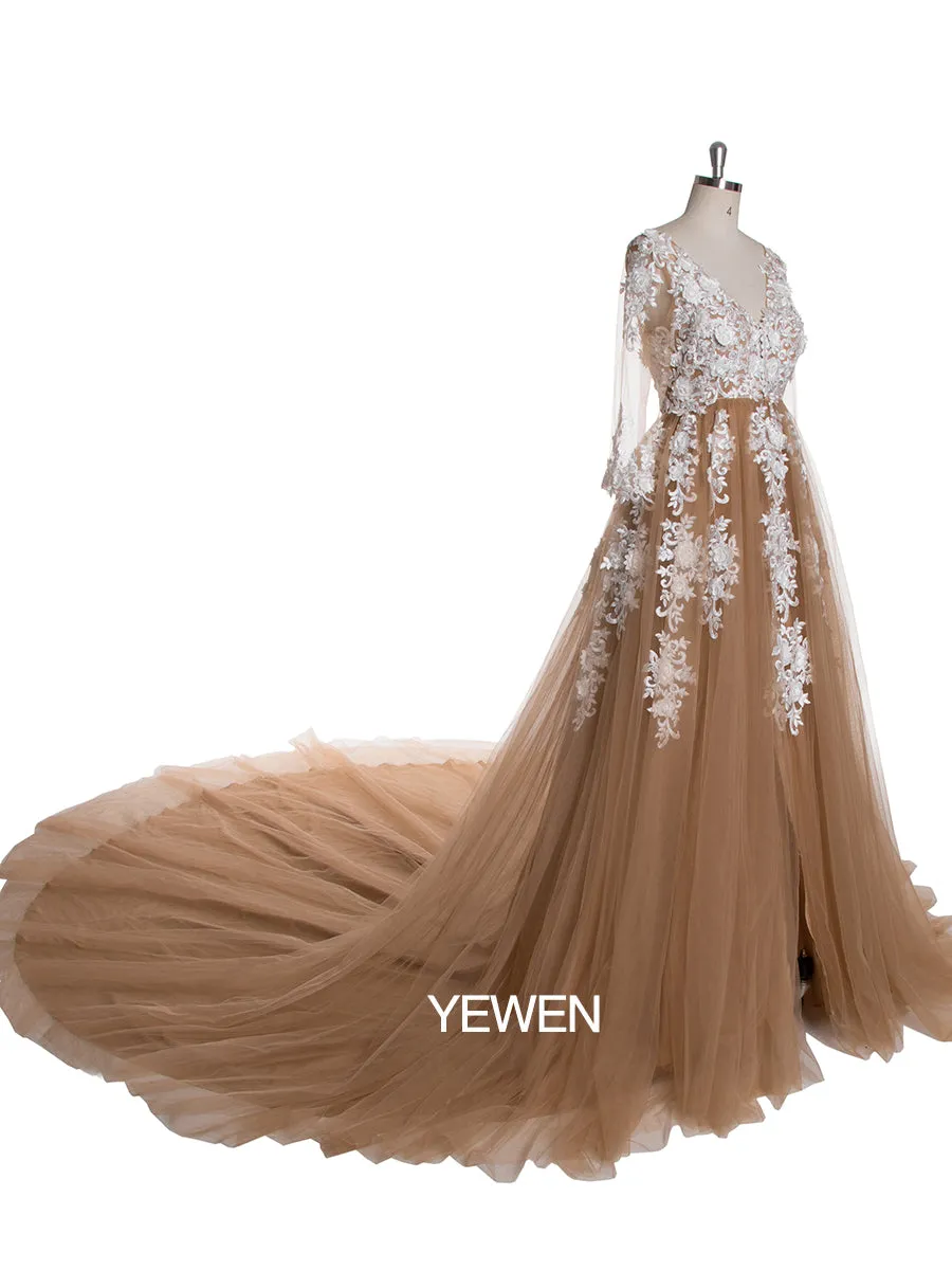 Sexy V Neck Lace Long Sleeve Maternity Dress Wedding Dress