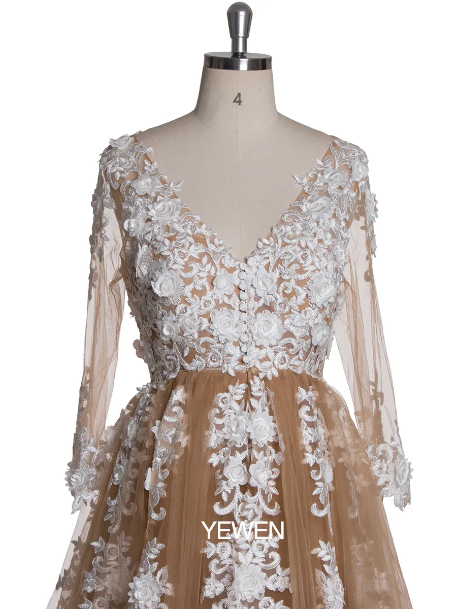 Sexy V Neck Lace Long Sleeve Maternity Dress Wedding Dress