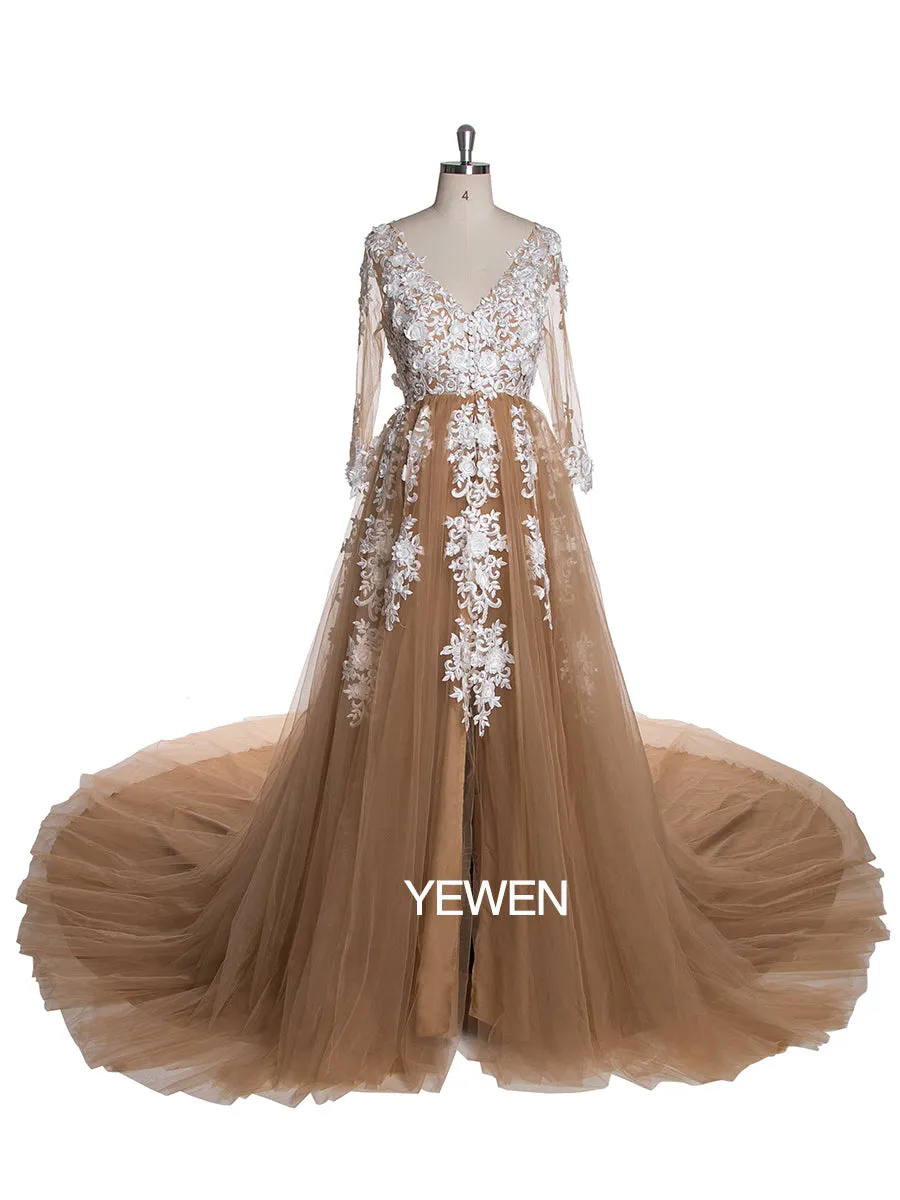 Sexy V Neck Lace Long Sleeve Maternity Dress Wedding Dress