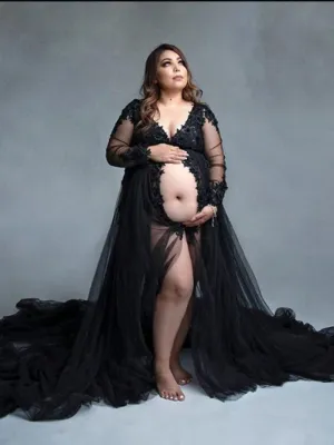 Sexy V Neck Lace Long Sleeve Maternity Dress Wedding Dress
